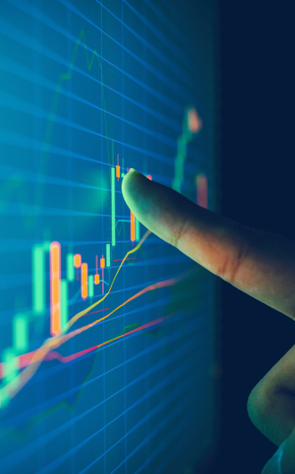 finger pointing at data